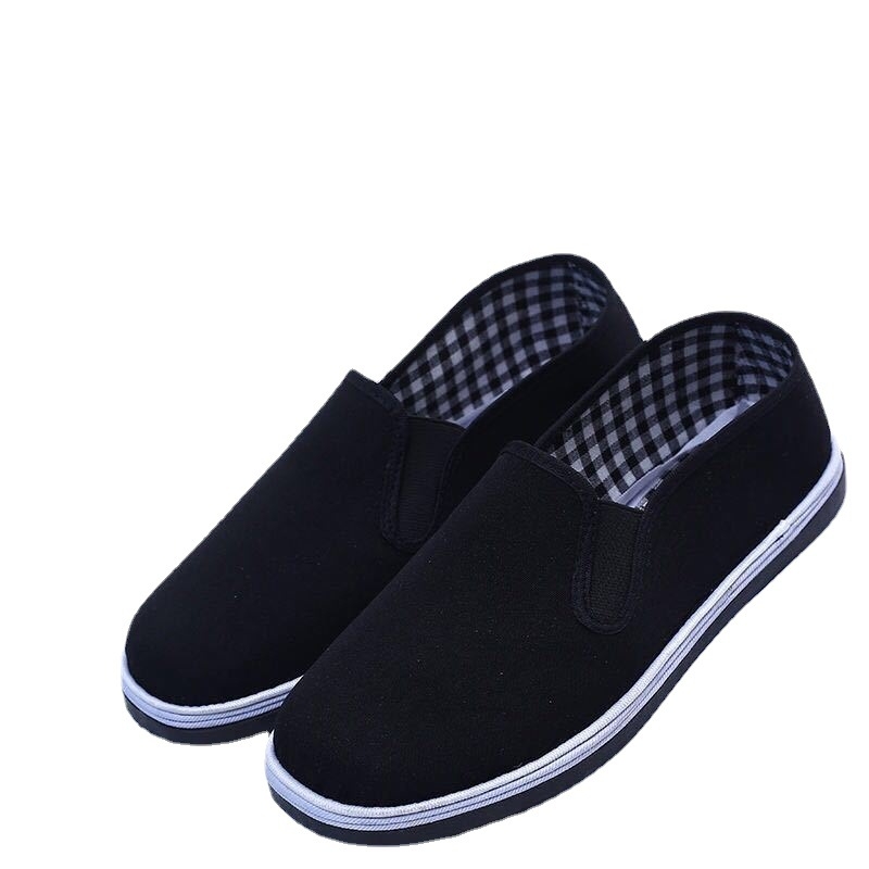 Pantofi de bărbați din pânză neagră, talpă groasă cu mai multe straturi, slip-on, talie joasă, respirabili