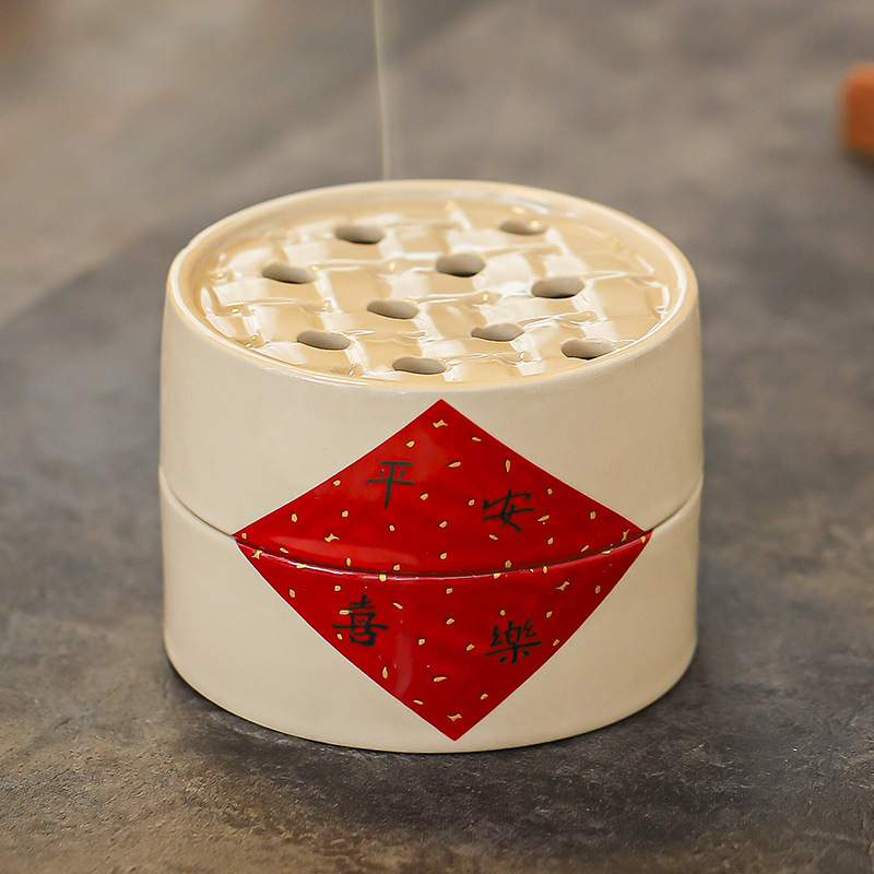 Keramički tamjanik s pladnjem i drvenim držačem od sandalovine, kineski stil, kućni dekor