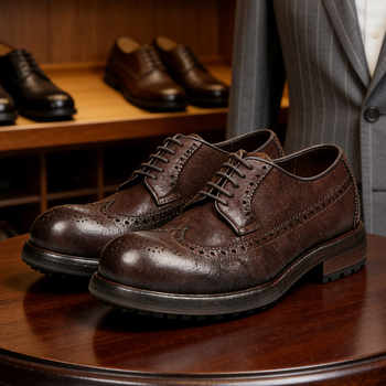 Férfi Goodyear Brogue Derby cipő lóbőrből, bőr talppal, üzleti elegáns brit retro stílusban.