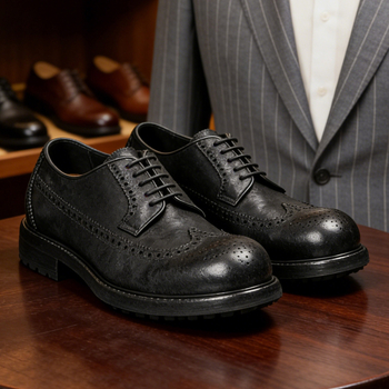 Férfi Goodyear Brogue Derby cipő lóbőrből, bőr talppal, üzleti elegáns brit retro stílusban.