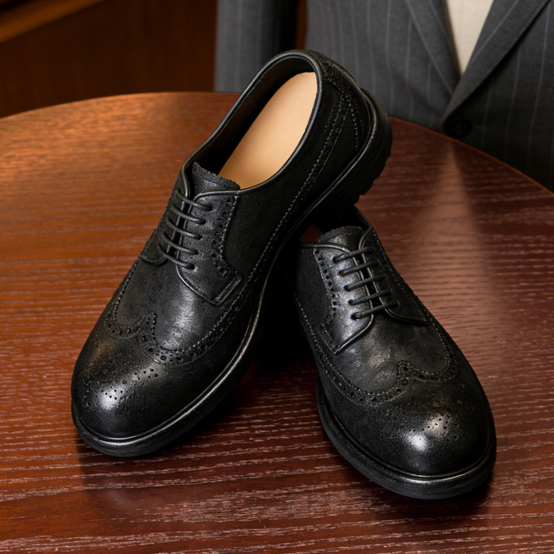 Férfi Goodyear Brogue Derby cipő lóbőrből, bőr talppal, üzleti elegáns brit retro stílusban.