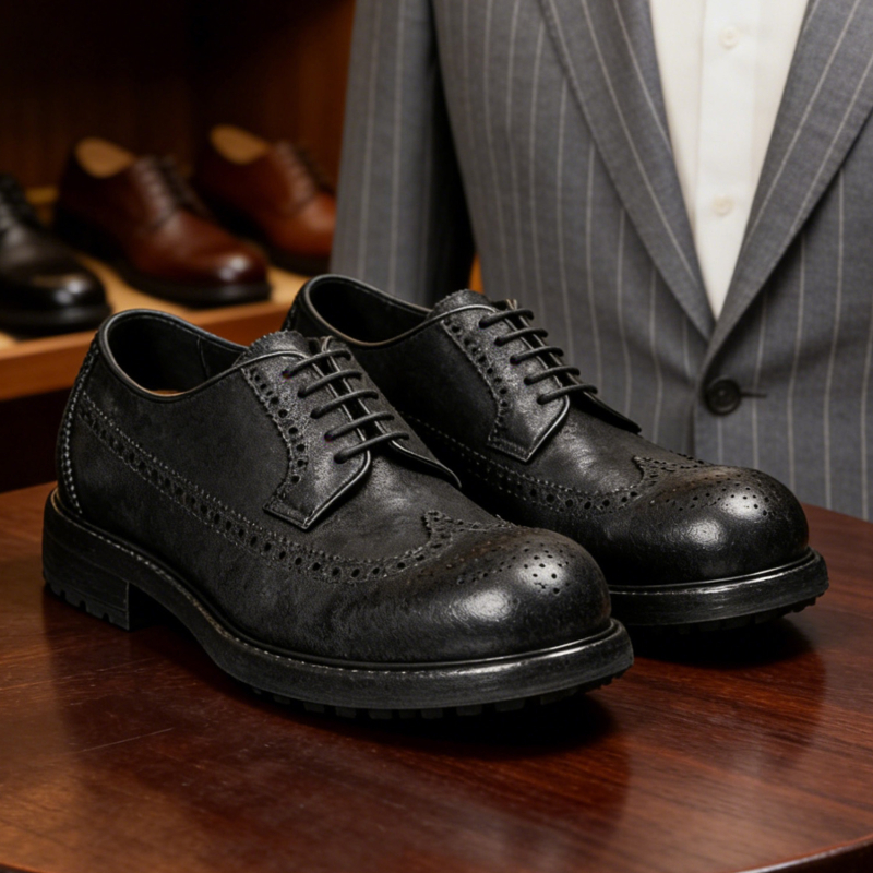 Férfi Goodyear Brogue Derby cipő lóbőrből, bőr talppal, üzleti elegáns brit retro stílusban.