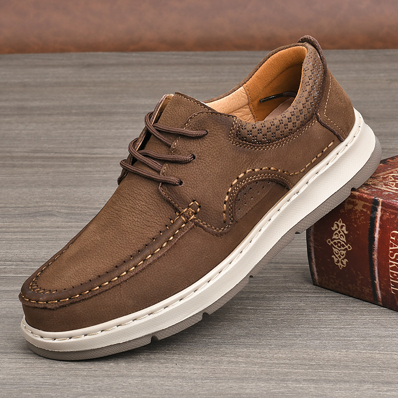 Muške kožne casual cipele s debelim potplatom Goodyear, retro britanskog stila, prozračna, protuklizna, apsorpcija udarca, okrugli vrh, prednje vezanje, gornji dio od teleće kože, podstava od svinjske kože, jesen