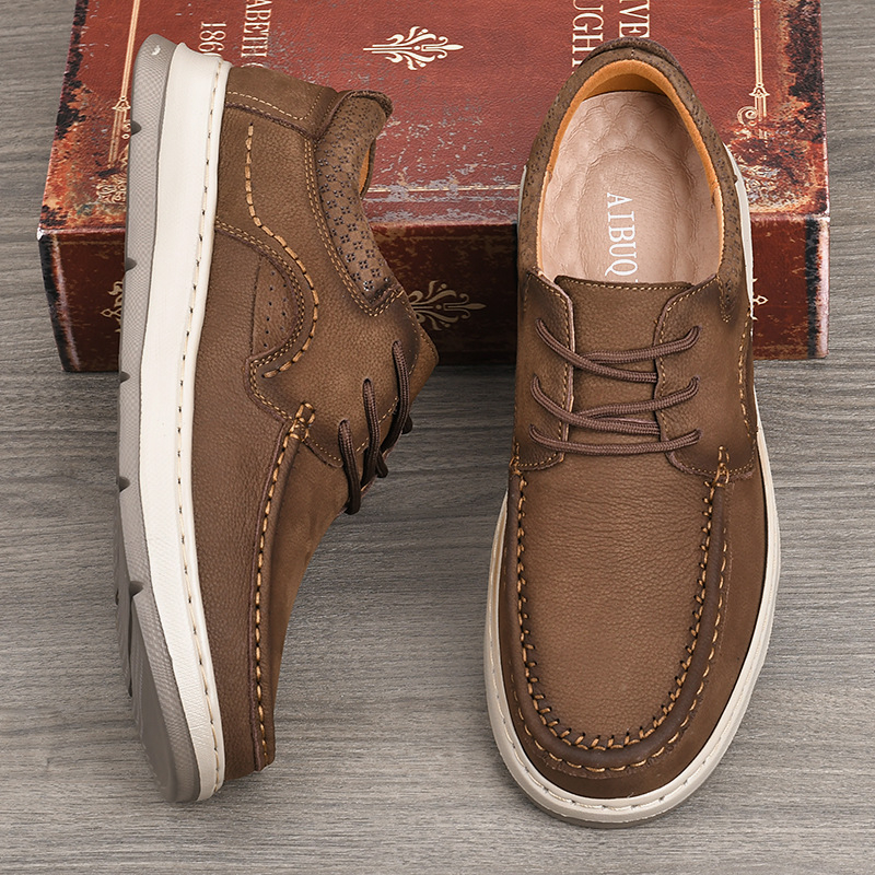 Muške kožne casual cipele s debelim potplatom Goodyear, retro britanskog stila, prozračna, protuklizna, apsorpcija udarca, okrugli vrh, prednje vezanje, gornji dio od teleće kože, podstava od svinjske kože, jesen
