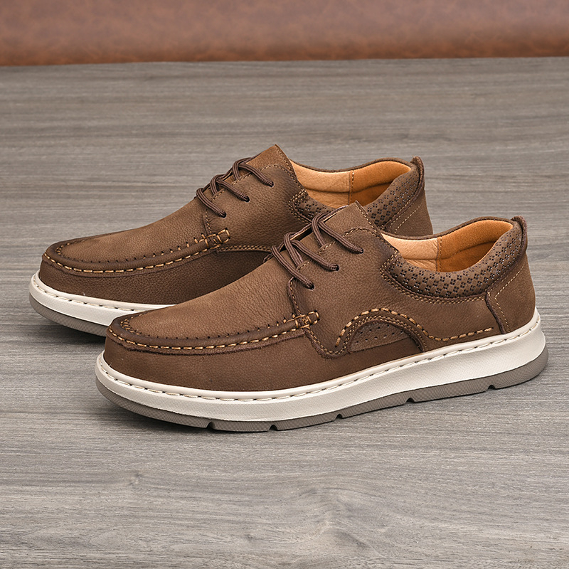Muške kožne casual cipele s debelim potplatom Goodyear, retro britanskog stila, prozračna, protuklizna, apsorpcija udarca, okrugli vrh, prednje vezanje, gornji dio od teleće kože, podstava od svinjske kože, jesen