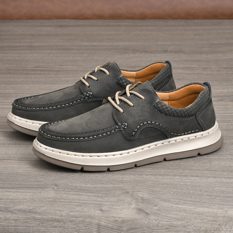 Muške kožne casual cipele s debelim potplatom Goodyear, retro britanskog stila, prozračna, protuklizna, apsorpcija udarca, okrugli vrh, prednje vezanje, gornji dio od teleće kože, podstava od svinjske kože, jesen