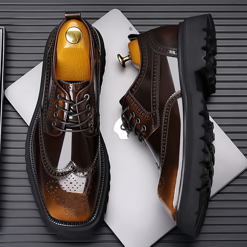 Muške brogue cipele od kože prvog sloja, vezanje, retro sjaj, formalno-opuštene cipele