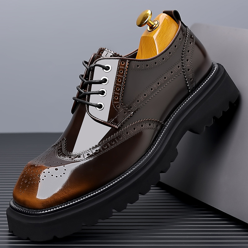 Muške brogue cipele od kože prvog sloja, vezanje, retro sjaj, formalno-opuštene cipele