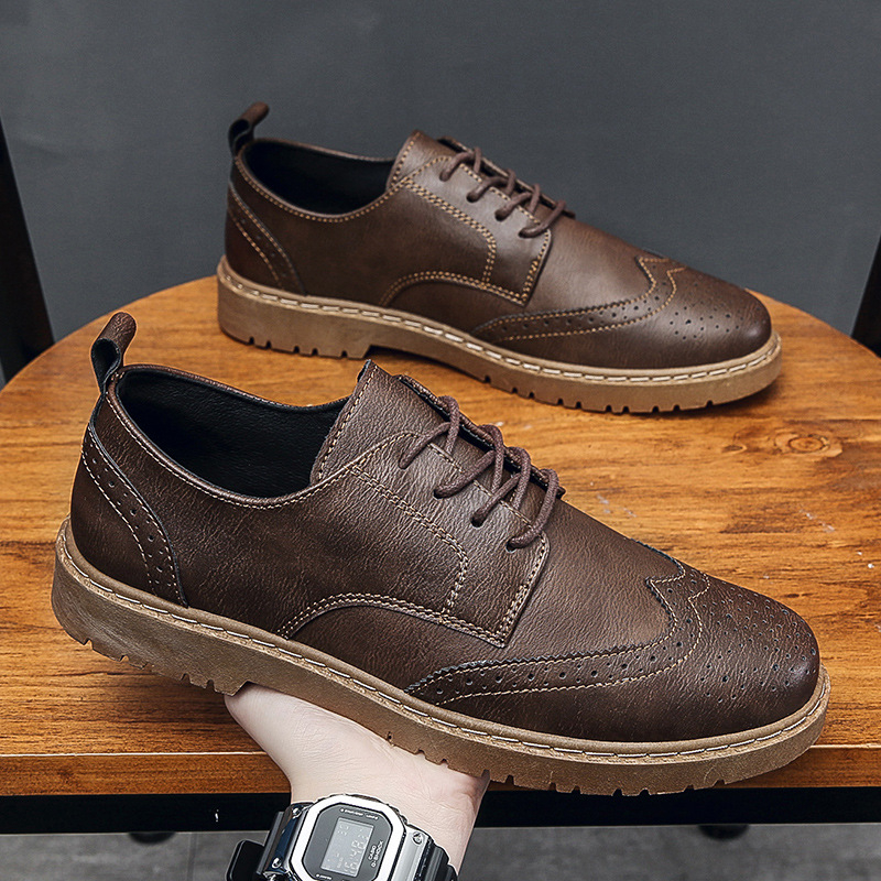 Muške kožne Brogue cipele, 2026 nova moda, prozračne, korejskog stila, poslovno-casual obuća