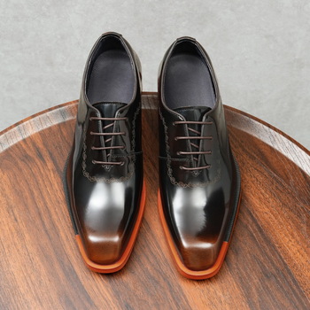 Muške Oxfordice s valovitim brogue uzorkom, koža prvog sloja teleće, britanski retro polirani kožni cipeli, poslovne formalne cipele, velike veličine, vjenčane cipele