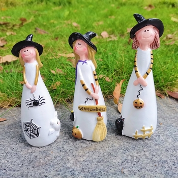 Dekor Halloween od smole: statueta vještice sa šeširom, mačka, duh, gavran i bundeva – kućni dekor