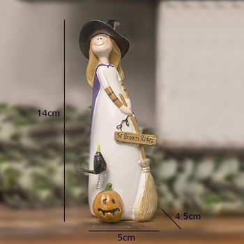 Dekor Halloween od smole: statueta vještice sa šeširom, mačka, duh, gavran i bundeva – kućni dekor