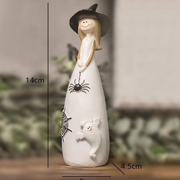 Dekor Halloween od smole: statueta vještice sa šeširom, mačka, duh, gavran i bundeva – kućni dekor