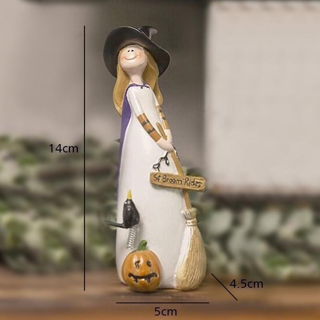 Dekor Halloween od smole: statueta vještice sa šeširom, mačka, duh, gavran i bundeva – kućni dekor