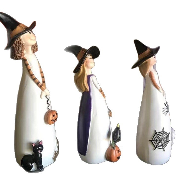 Dekor Halloween od smole: statueta vještice sa šeširom, mačka, duh, gavran i bundeva – kućni dekor