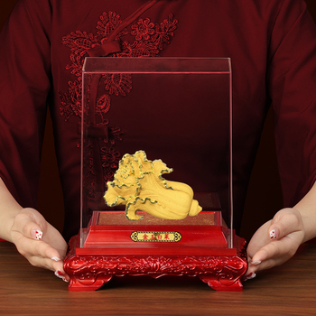 Ornament din catifea aurie în stil chinezesc, varza din aur și jad, figură drăguță de artizanat — cadou de deschidere pentru o companie de asigurări