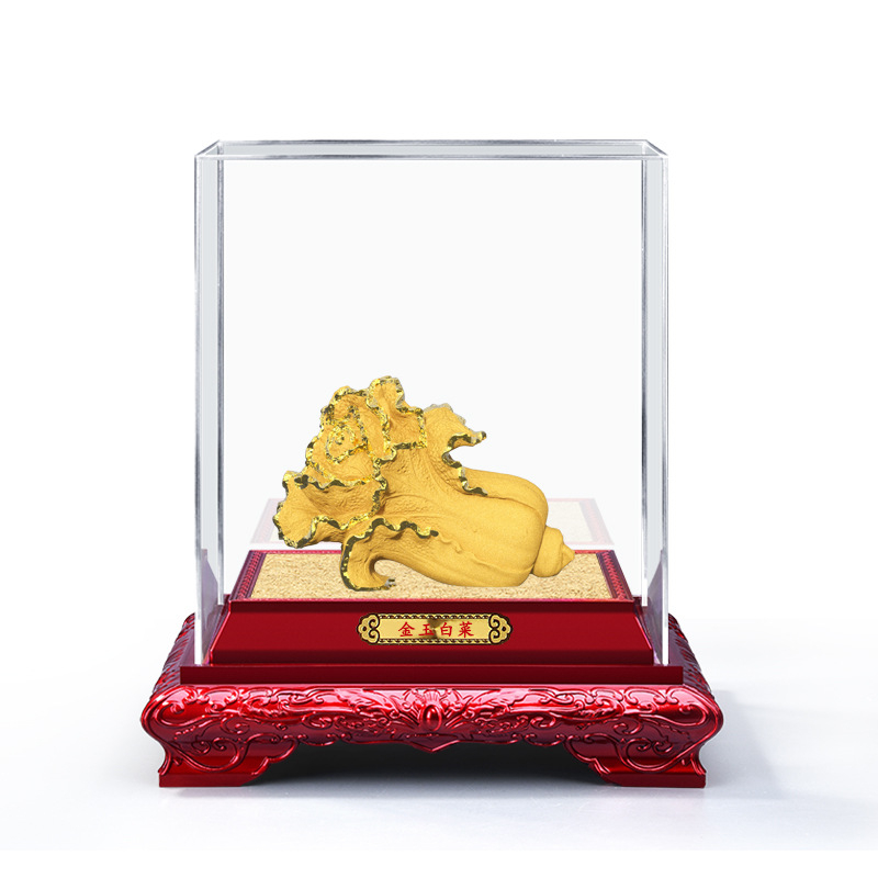 Ornament din catifea aurie în stil chinezesc, varza din aur și jad, figură drăguță de artizanat — cadou de deschidere pentru o companie de asigurări