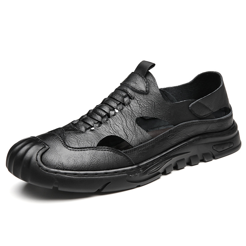 Férfiaknak valódi bőr szandál, légáteresztő, zárt orrú, nyári strandcipők – 2026-os modell