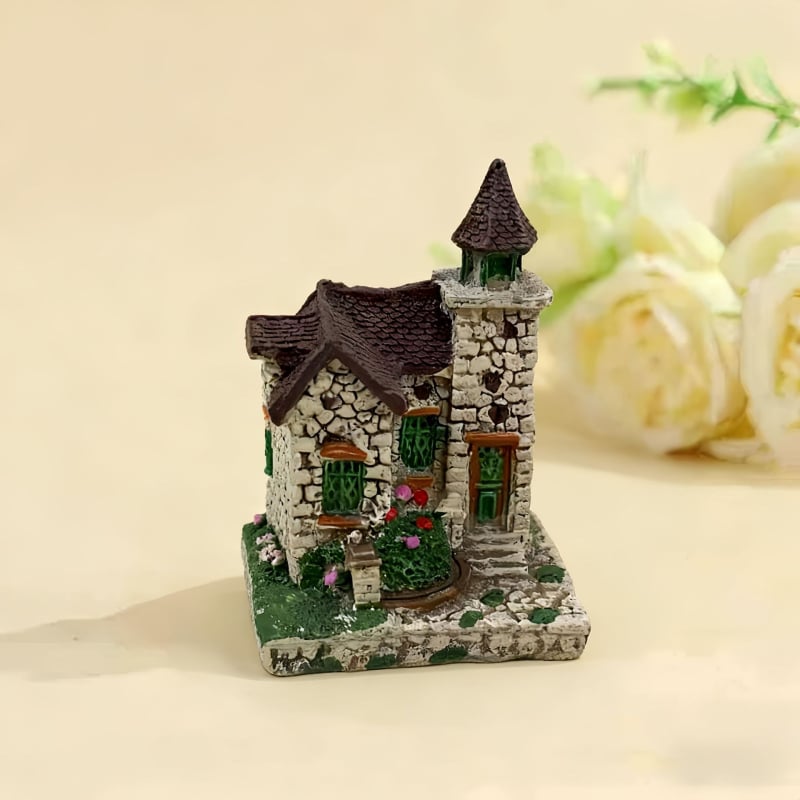 Peisaj miniatural în stil european, vilă decorativă, ornament de masă din rășină, amenajare acvariu rural