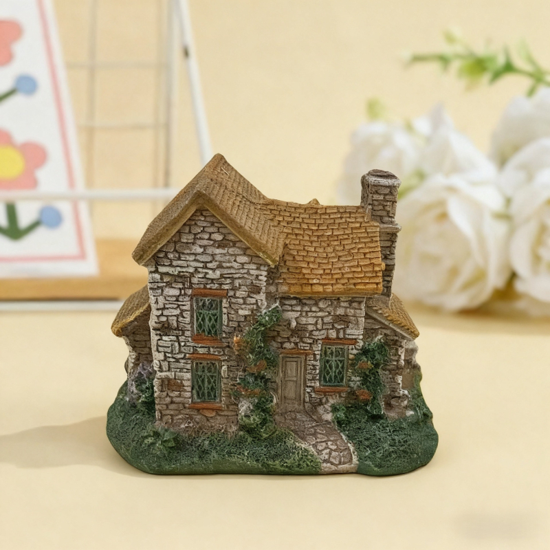 Peisaj miniatural în stil european, vilă decorativă, ornament de masă din rășină, amenajare acvariu rural