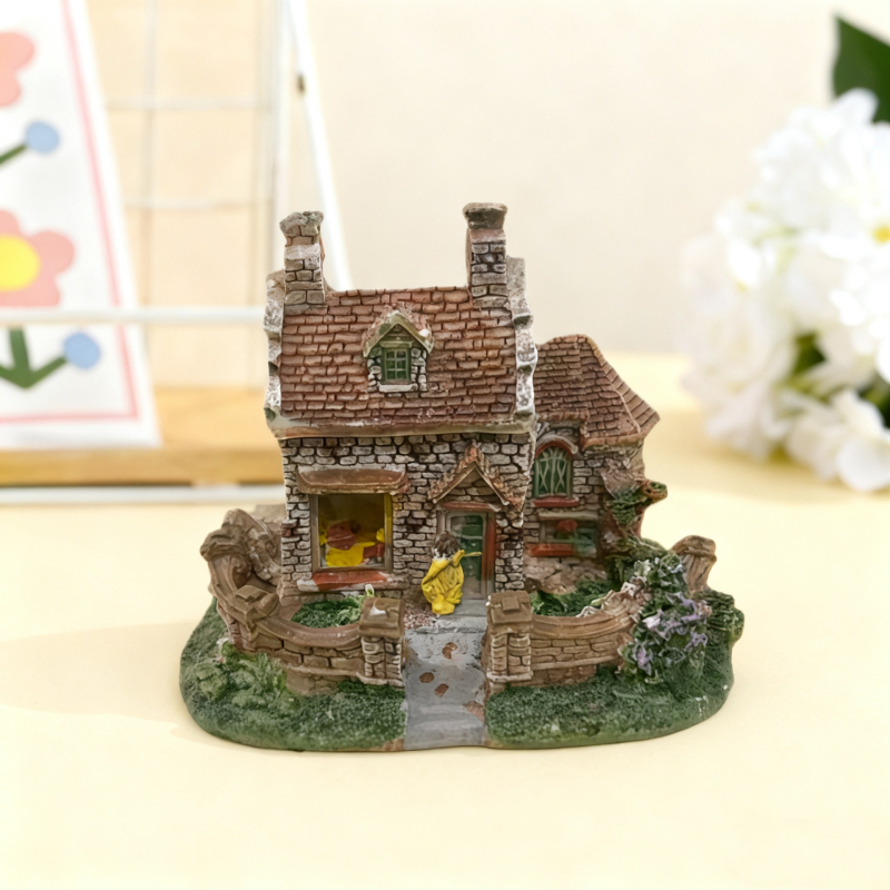 Peisaj miniatural în stil european, vilă decorativă, ornament de masă din rășină, amenajare acvariu rural