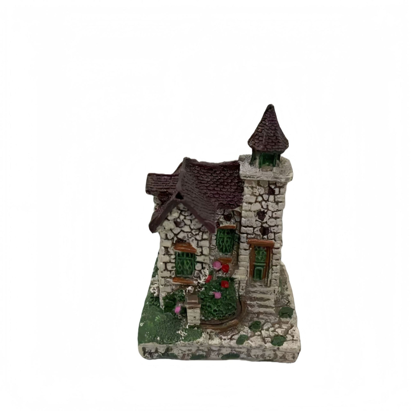 Peisaj miniatural în stil european, vilă decorativă, ornament de masă din rășină, amenajare acvariu rural