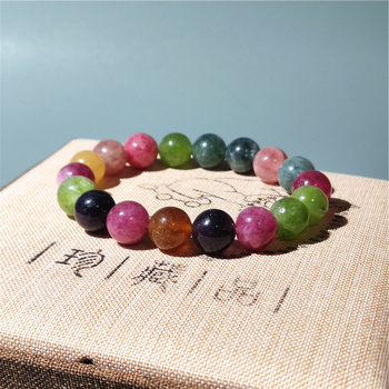 Prirodna dugine turmalin chalcedonska narukvica, kristalni nakit s okruglim perlicama na jednoj niti, unisex, za muškarce i žene, ljetni poklon
