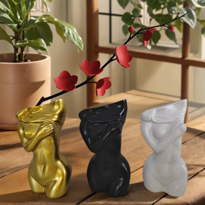 Vază decorativă nordică, obiect decor din rășină pentru sufragerie, vas de flori antropomorf, artă a aranjamentelor florale