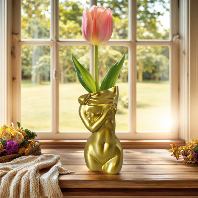 Vază decorativă nordică, obiect decor din rășină pentru sufragerie, vas de flori antropomorf, artă a aranjamentelor florale