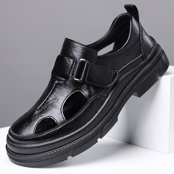 Sandale bărbați cu Velcro, perforate, talpă groasă, respirante, antiderapante, PU 6161
