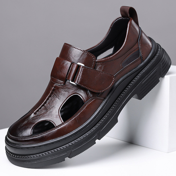 Sandale bărbați cu Velcro, perforate, talpă groasă, respirante, antiderapante, PU 6161