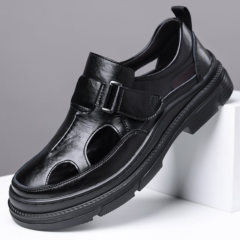Sandale bărbați cu Velcro, perforate, talpă groasă, respirante, antiderapante, PU 6161