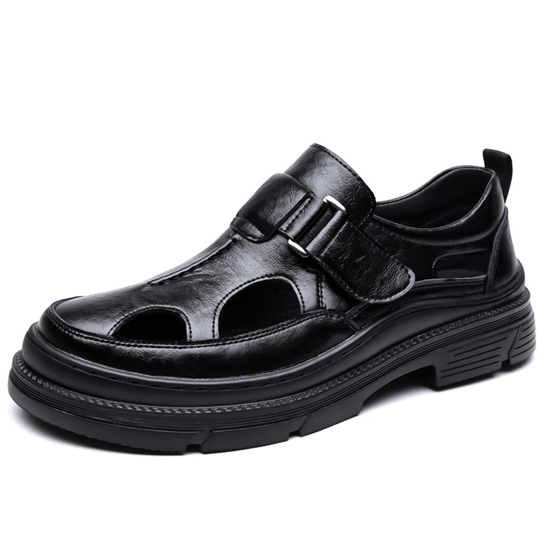 Sandale bărbați cu Velcro, perforate, talpă groasă, respirante, antiderapante, PU 6161
