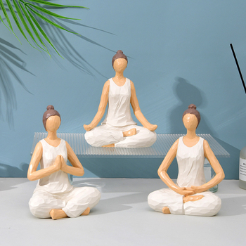 Figurină decorativă din rășină, lucrată manual, drăguță – zeița în poziția lotus, ornament de birou, aspect de sculptură în lemn