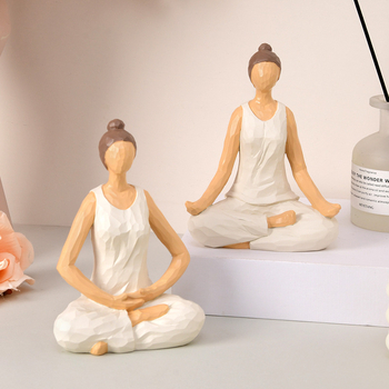 Figurină decorativă din rășină, lucrată manual, drăguță – zeița în poziția lotus, ornament de birou, aspect de sculptură în lemn