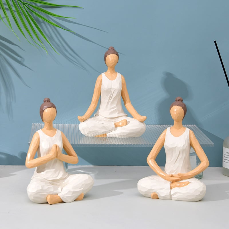 Figurină decorativă din rășină, lucrată manual, drăguță – zeița în poziția lotus, ornament de birou, aspect de sculptură în lemn