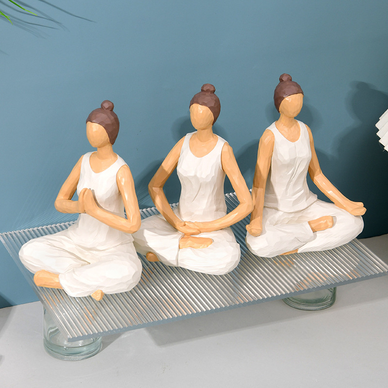 Figurină decorativă din rășină, lucrată manual, drăguță – zeița în poziția lotus, ornament de birou, aspect de sculptură în lemn