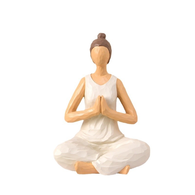 Figurină decorativă din rășină, lucrată manual, drăguță – zeița în poziția lotus, ornament de birou, aspect de sculptură în lemn
