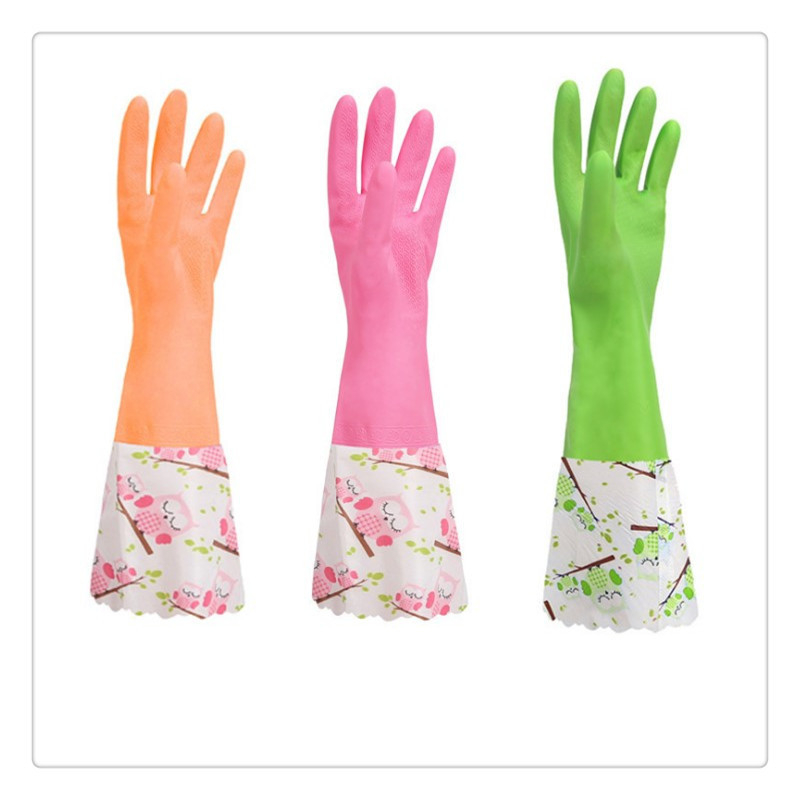 Nyomtatott fleecével bélelt PVC hosszú mosogatókesztyű, háztartási tisztításhoz, téli meleg.