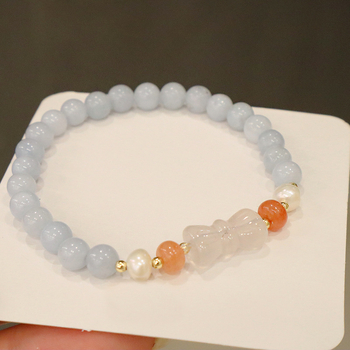 Nova narukvica od akvamarinskog kristala i kalcedona, ružičaste kristalne perle, ženski stil