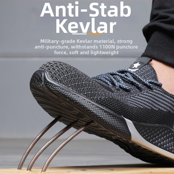 Bezpečnostná pracovná obuv s oceľovou špičkou, proti poškodeniu a prepichnutiu, priedušný Flyknit vršok, protišmyková podrážka
