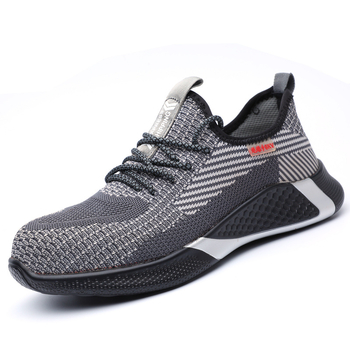 Acélorrú munkacipő, ütés- és átszúrásálló, lélegző Flyknit felsőrész, csúszásmentes talp