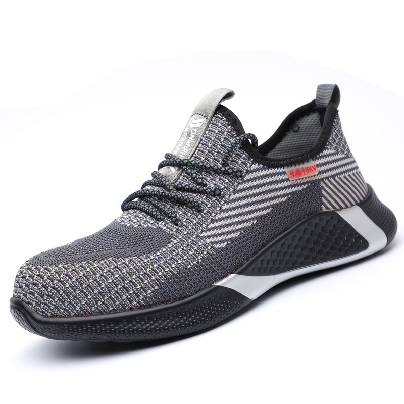 Acélorrú munkacipő, ütés- és átszúrásálló, lélegző Flyknit felsőrész, csúszásmentes talp
