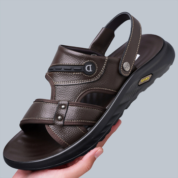 Sandale masculine cu talpă groasă, vârf deschis, piele naturală, mărimea 45, model 8508