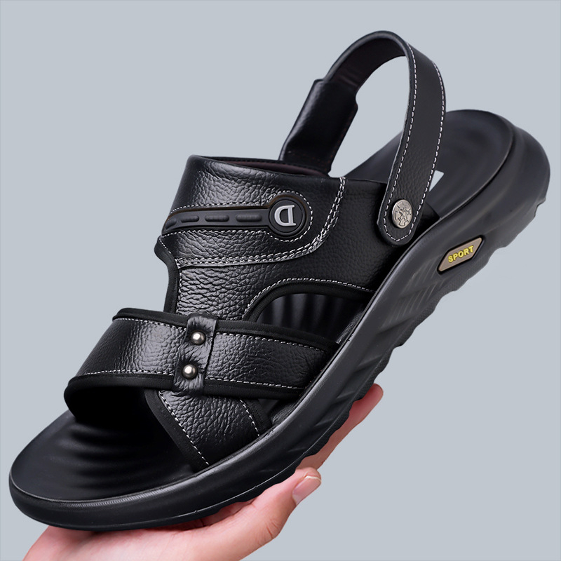 Sandale masculine cu talpă groasă, vârf deschis, piele naturală, mărimea 45, model 8508