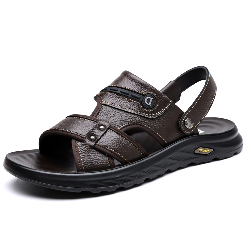 Sandale masculine cu talpă groasă, vârf deschis, piele naturală, mărimea 45, model 8508