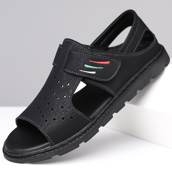 Férfi perforált bőrszandál, légáteresztő, Velcro-zár, nyitott orrú, modell 6611
