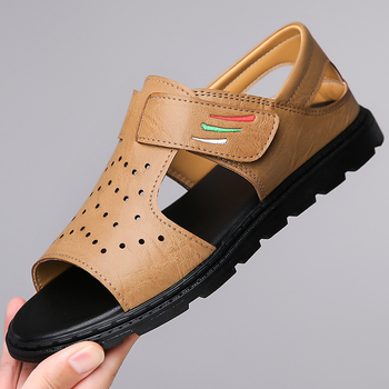 Férfi perforált bőrszandál, légáteresztő, Velcro-zár, nyitott orrú, modell 6611