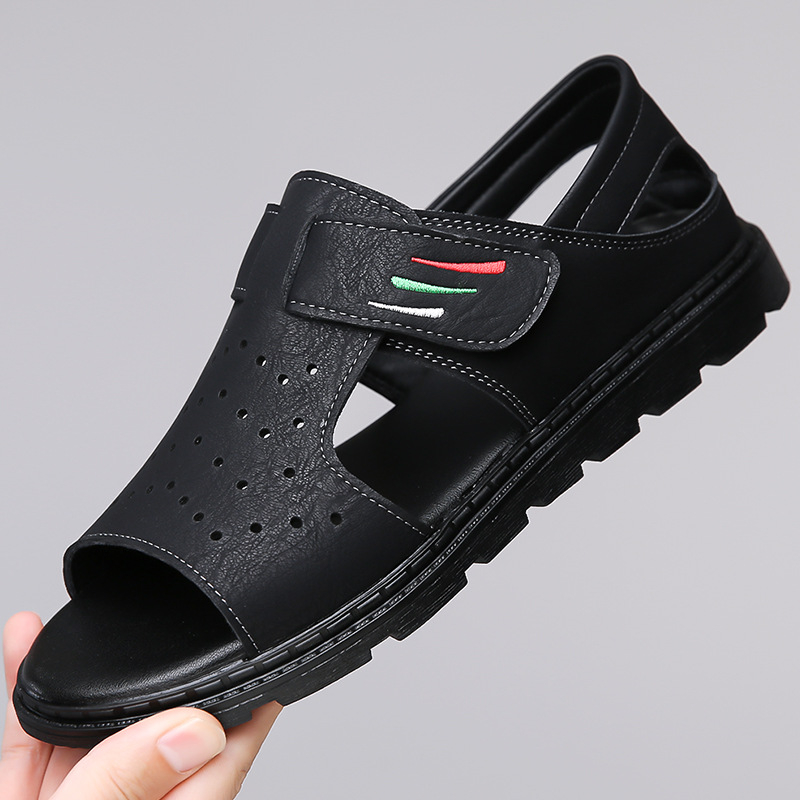 Férfi perforált bőrszandál, légáteresztő, Velcro-zár, nyitott orrú, modell 6611