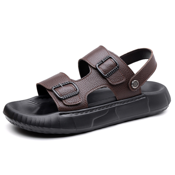 Sandale pentru bărbați din piele de vită de calitate superioară, talpă moale, sandale casual de plajă pentru vară